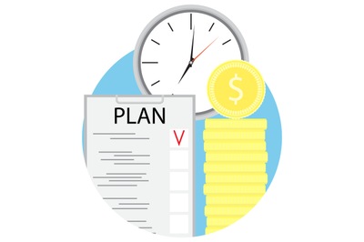 Plan time and golden coins vector icon