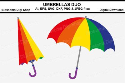 Umbrellas Duo, AI, EPS, SVG, DXF, JPEG and PNG cut files