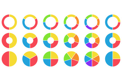 Colorful pie and donut charts. Circle chart, circle sections and round