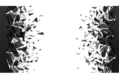 Abstract shatter destruction background. Broken debris pieces, black t