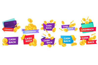 Cashback badges. Money return label&2C; shop sale offers and cash back ba