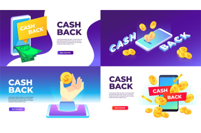 Mobile cashback banner. Golden coins spend back&2C; buying with cashback