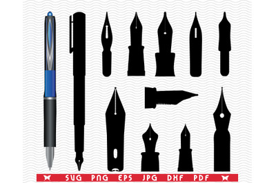 SVG Ink Pen, Black Silhouettes, Digital clipart