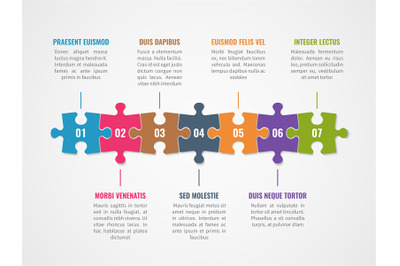 Puzzle timeline. Infographic with options, diagram with sections of co