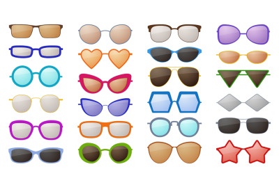 Sunglasses silhouettes. Colorful fashion protective eyewear in various