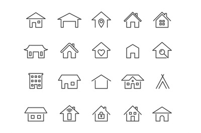 Home line icons. Modern outline houses app signs. Website interface an