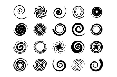 Spirals. Twisted swirl, circle twirl and circular wave elements, psych