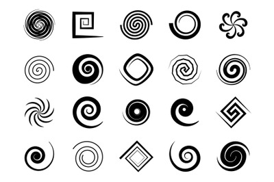 Spiral swirls. Speed circular symbol, twisted swirl elements, psychede