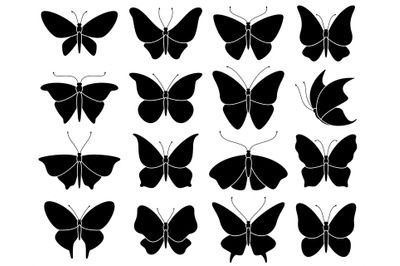 Butterfly silhouettes. Black stencil insect pattern&2C; stylized spring s