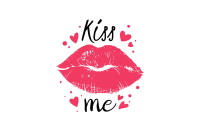 Greeting card with lips. Lipstick kiss print and lettering text for va