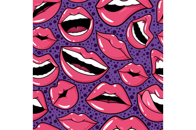 Lips seamless pattern. Cosmetics beauty and makeup, bright pink red li