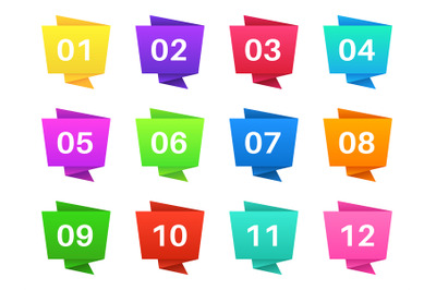 Number bullet points. Colourful steps with numbers, pointing text bull