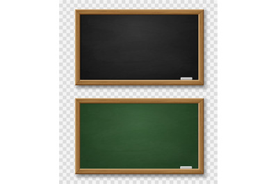 Blackboard. Realistic green and black chalkboard with wooden frame and