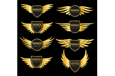 Golden wing set. Creative sport or business success awards with elegan