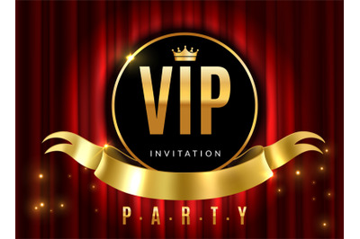 Vip theatre. Golden sign of event premium certificate or card on red l