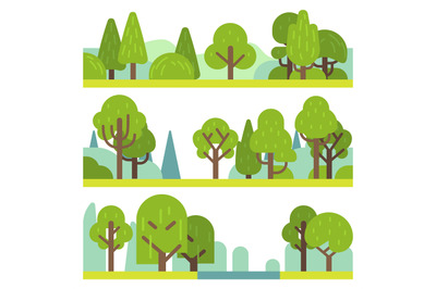 Forest and park plants. Flat different trees&2C; bushes and grass. Woodla