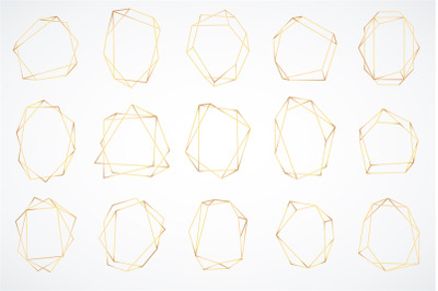 Gold polygonal frames. Elegant geometric polyhedron art deco style for