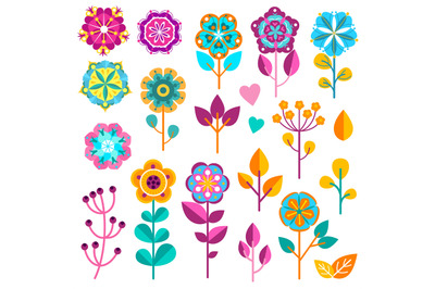 Flower icons. Cute spring garden flowers and nature elements for greet