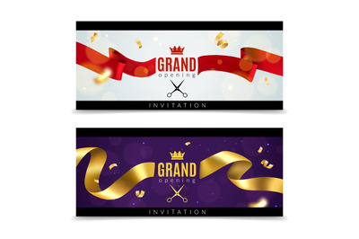 Grand opening banners. Luxury festive invitation card with red and gol