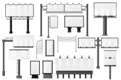 Billboard. Different advertising mockup&2C; blank signage empty construct