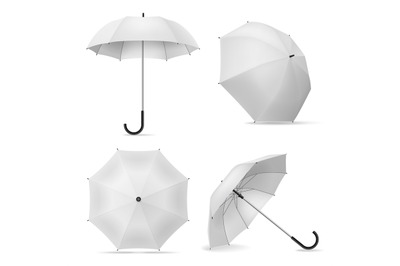 Umbrella. Realistic white open parasols various positions&2C; top and fro