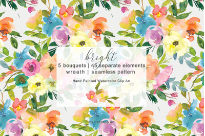 Colorful Watercolor Spring Floral Clip Art Collection