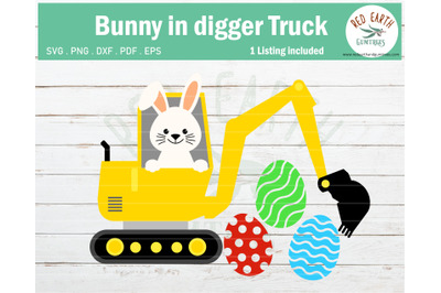 Easter bunny in digger truck SVG, Easter eggs rabbit SVG,PNG,DXF,EPS