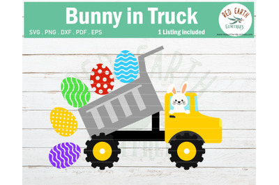 Easter bunny in dump truck SVG, Easter rabbit eggs truck SVG