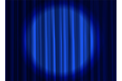 Stage blue curtain. Theatrical or cinema cloth luxury silk elegant clo