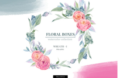 Floral boxes collection. Wreath #1