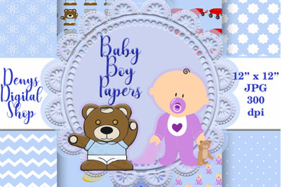 Baby Boy Digital Scrapbooking Papers, Baby Shower,Boy, 50off