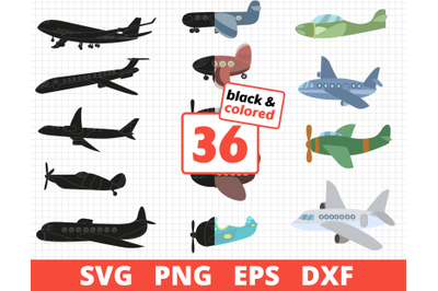 AIRPLANES SVG BUNDLE | Colored + Silhouette + Outline cricut | Plane