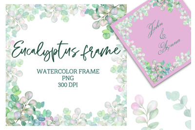 Watercolor frame with eucalyptus  green PNG clipart