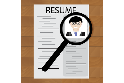 Resume and magnifying glass