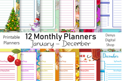 Monthly Planners, Digital Planners Printable