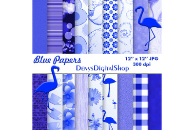 Blue Paper, Blue Digital Paper, Paper Flowers