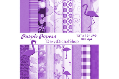 Purple Digital Paper, Purple Paper Flowers, Purple Pack