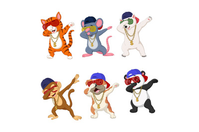 Cool dancing animal sets wearing sunglasses, hats and gold necklaces