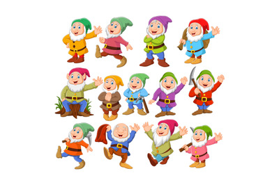 Cartoon happy dwarf collection set