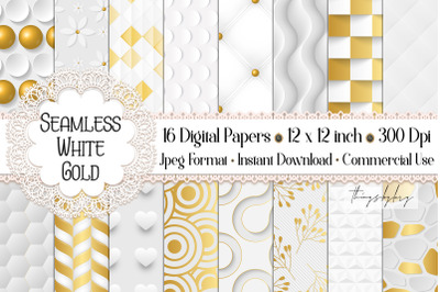 16 Seamless Luxury White Gold Wedding Decor Digital Papers