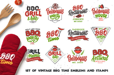 BBQ time logos, emblems