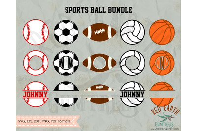 Sports ball SVG,balls monogram frame bundle SVG,PNG,DXF,PDF,EPS