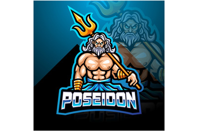 Poseidon esport mascot logo design with trident weapon