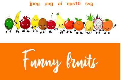 Funny fruits. Cute characters with human faces.