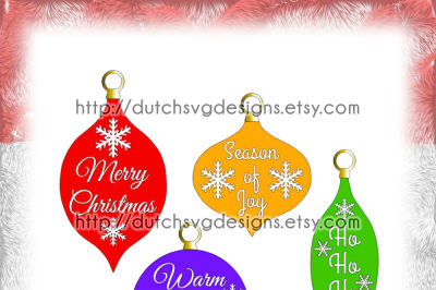 Christmas ornaments cutting files with text and snowstars, in Jpg Png SVG EPS DXF, for Cricut & Silhouette, balls bulb xmas tree decoration