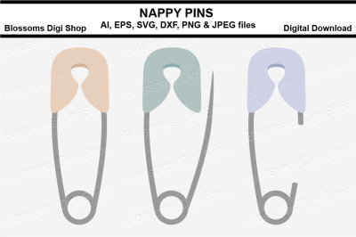 Nappy Diaper Pins, AI, EPS, SVG, DXF, JPEG and PNG cut files