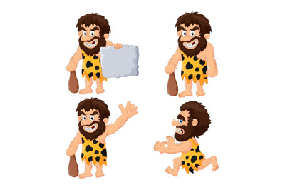 Set of caveman in different actions
