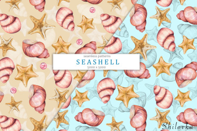 Seashells 2. Watercolor set patterns