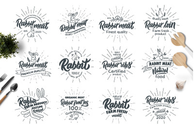 Set of vintage Rabbit meat emblems