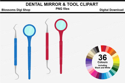 Dental mirror and tool Sticker Clipart, 36 files, multi colours
